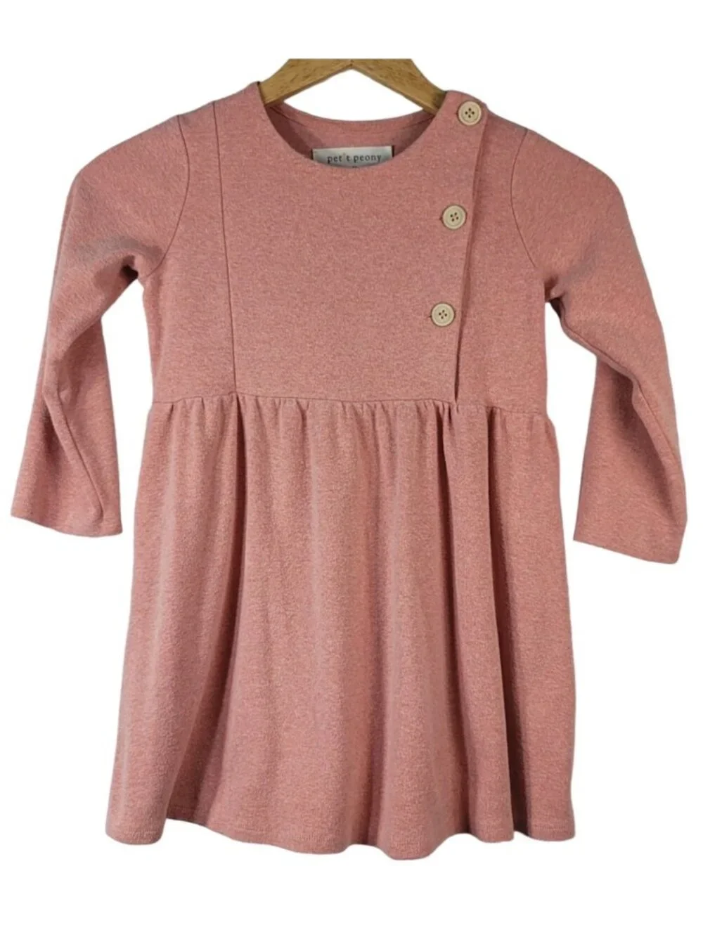 Petit Peony Girls Dress Pink Size 6 Y Side Buttons Round Neck Cotton Long Sleeve